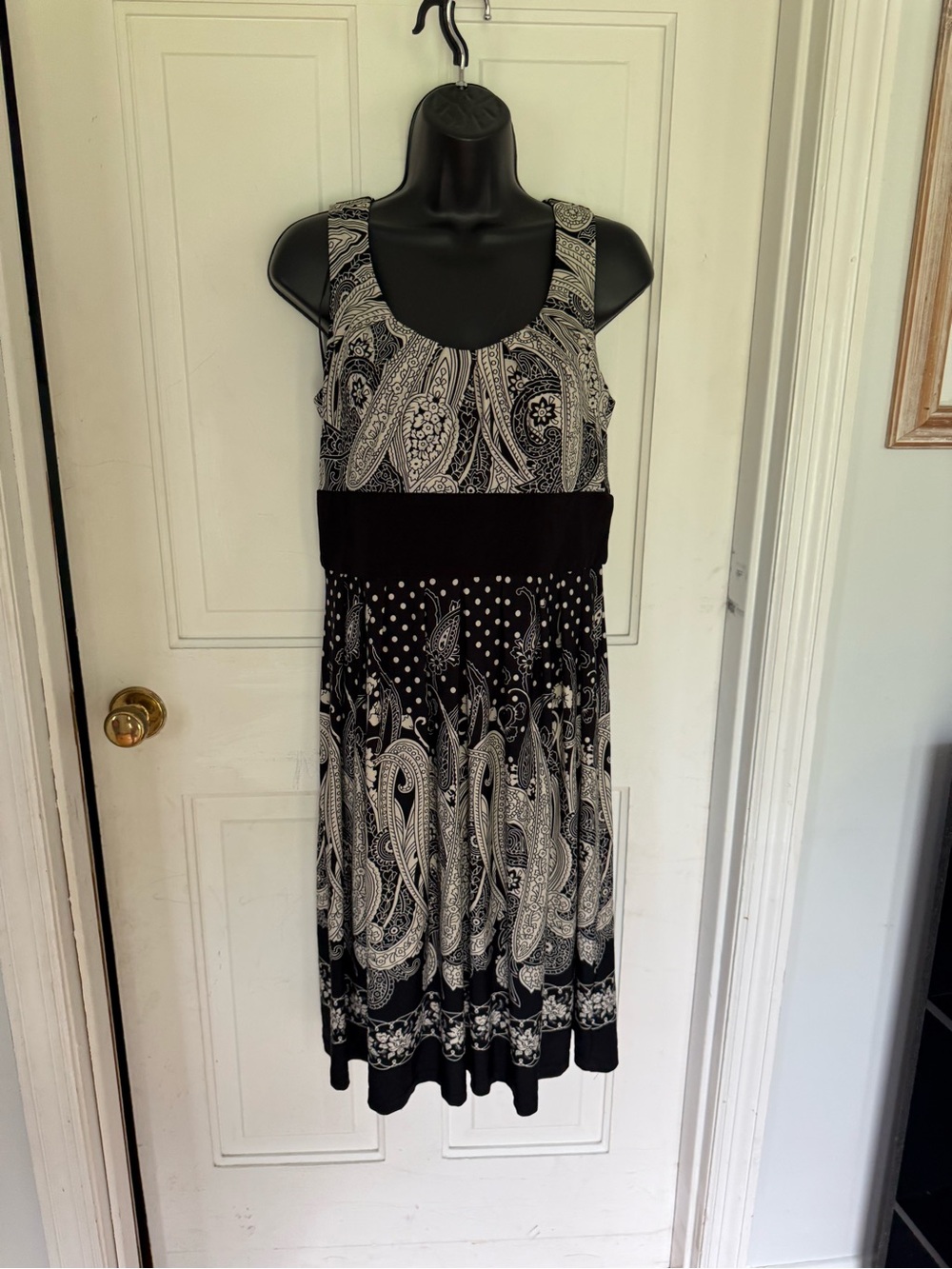 R&M Richards Black and White Paisley Tank Midi Dress